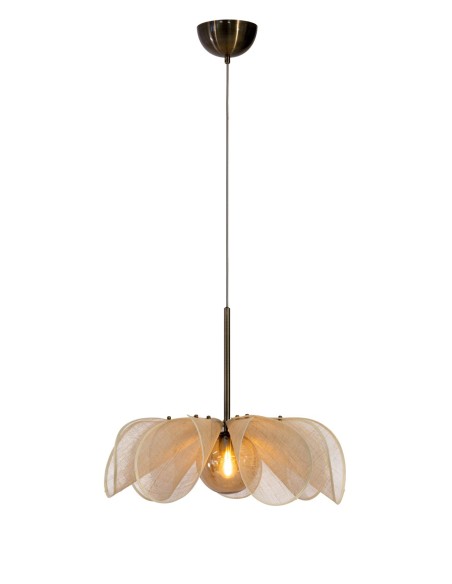 Markslöjd Styrka – Suspension florale Ø63 cm en fibre de bananier beige et verre ambré, E27