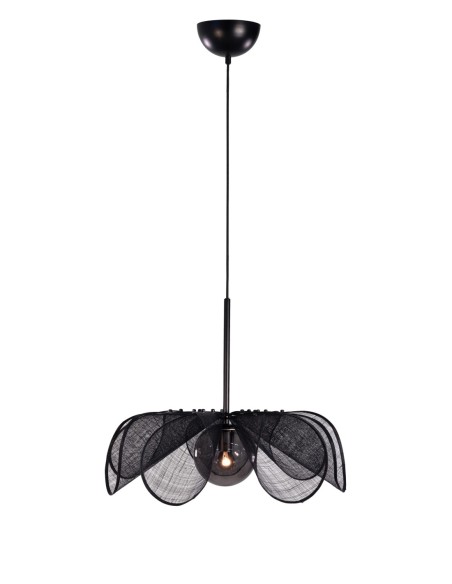 Markslöjd Styrka – Suspension florale Ø63 cm en fibre de bananier noir et verre fumé, E27
