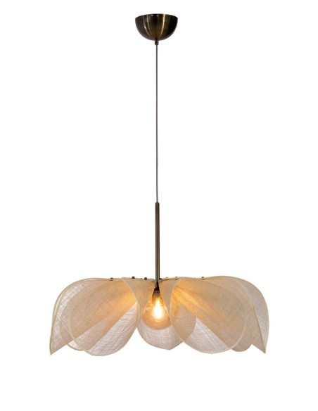 Markslöjd Styrka – Suspension florale Ø75 cm en fibre de bananier beige et verre ambré, E27