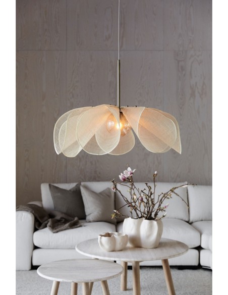 Markslöjd Styrka – Luminaire suspendu beige au style organique avec globe en verre ambré