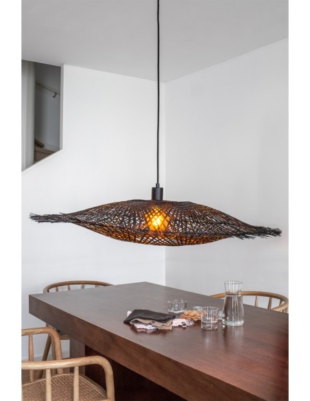 Markslöjd Kumo – Suspension bambou noir mat, design artisanal, câble textile 150 cm