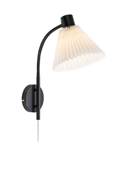 Markslöjd Mira – Applique murale noir et blanc avec abat-jour plissé, idéale pour la lecture