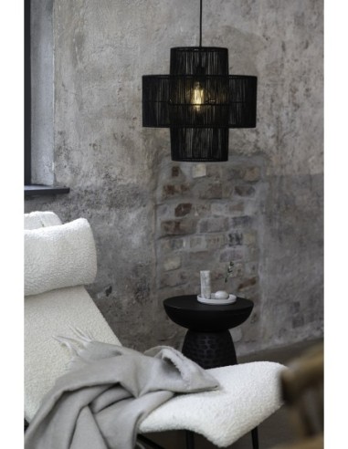 Markslöjd Soga – Luminaire suspendu en jute tressé noir, lumière tamisée et ambiance chaleureuse