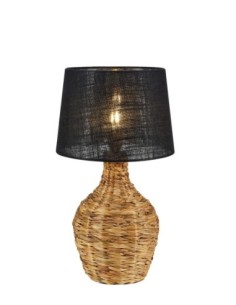 Markslöjd Paglia – Lampe de table rotin tressé & abat-jour jute noir, Ø32 cm, H58 cm