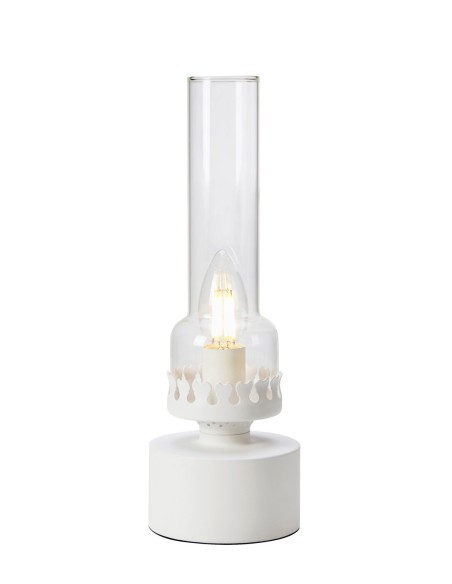 Markslöjd Kandella – Lampe de table ambiance métal blanc mat et verre, Ø10,5 cm, H31 cm