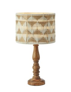 Markslöjd Ano – Lampe de table beige tissée main en jute et coton avec pied manguier, H45 cm