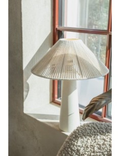 Markslöjd Favoro – Lampe de table beige avec abat-jour en fil de coton naturel et pied texturé, H50 cm 2