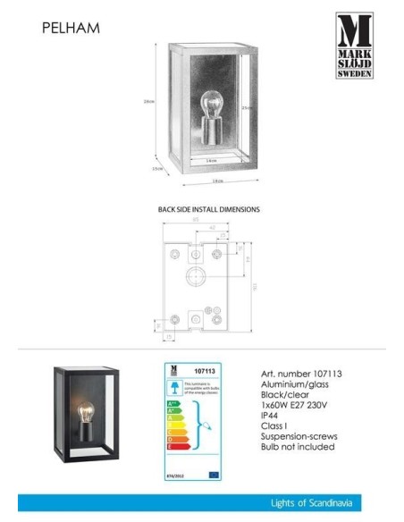 Applique Led extérieure Pelham - MarkSlöjd Leluminaireled.com