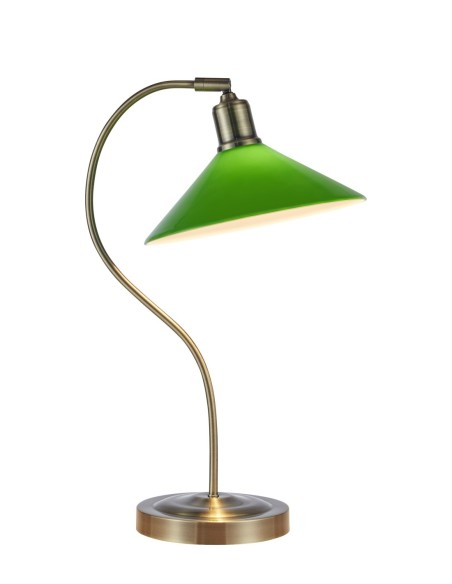 Markslöjd Vela – Lampe de table verte avec abat-jour en verre brillant et pied incurvé en laiton antique, H49 cm