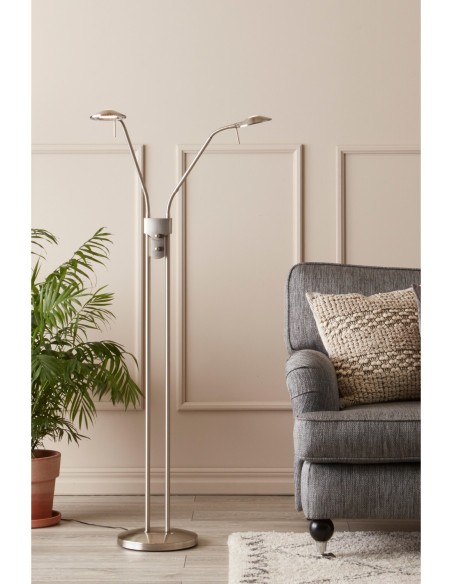 Hudson lampadaire design industriel, variateur, double source LED orientable, câble transparent.