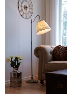 Lampadaire Charleston en métal oxydé, abat-jour plissé beige, hauteur réglable et orientable. 2