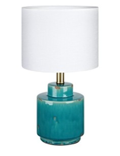 Markslöjd Cous – Lampe de table rustique en céramique bleue avec abat-jour blanc