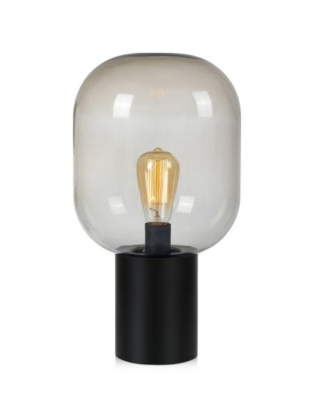 Markslöjd Brooklyn – Lampe de table en verre fumé et métal noir, E27
