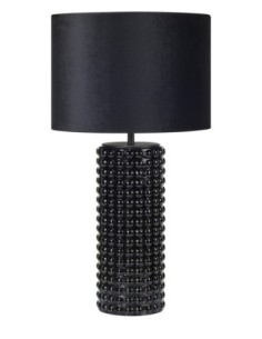 Markslöjd Proud – Lampe de table E27, max 60W, abat-jour velours noir, base verre bullé noir