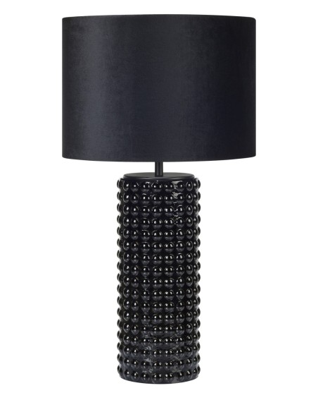 Markslöjd Proud – Lampe de table E27, max 60W, abat-jour velours noir, base verre bullé noir