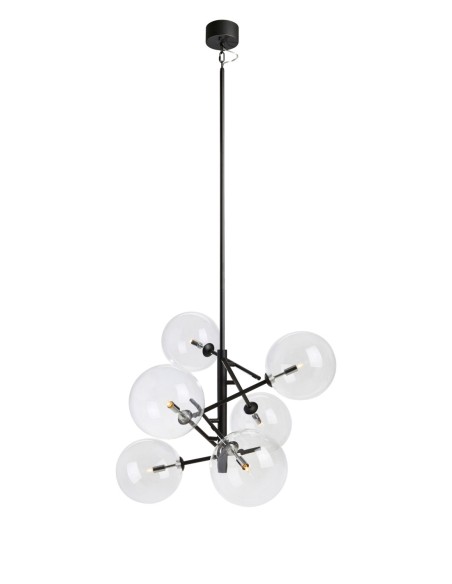 Markslöjd Andrew – Plafonnier noir 6xG9 avec globes en verre transparent