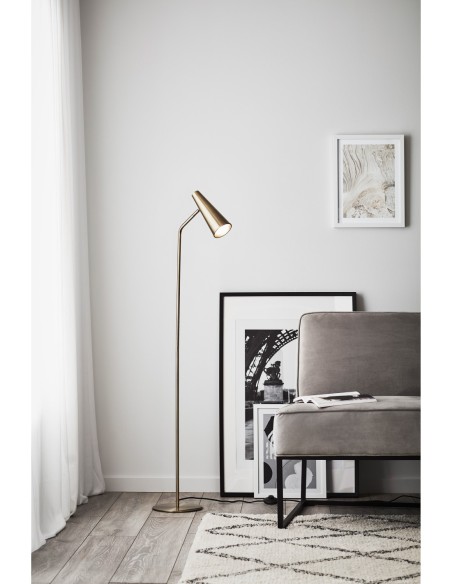 Peak Markslöjd – Lampadaire vintage avec diffuseur conique et câble textile noir