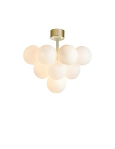 Markslöjd Merlot – Plafonnier design en laiton avec 13 globes en verre opale blanc, G9