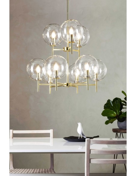 Luminaire suspension 9 ampoules E14, max. 20W, IP20, doré et blanc – Markslöjd – Couronne