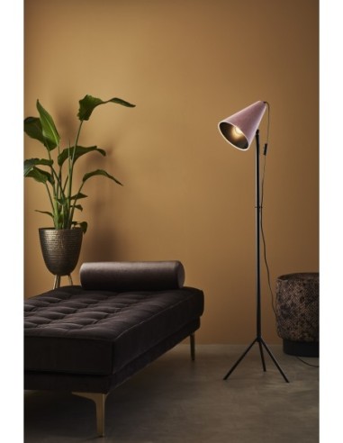 Lampadaire élégant hauteur 150 cm, abat-jour velours rose et ampoule E27 compatible LED