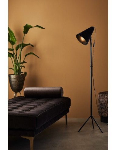 Lampadaire design élégant hauteur 150 cm, abat-jour velours noir compatible ampoule E27 LED