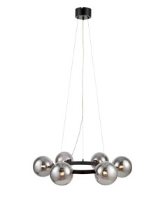 Markslöjd Circle – Plafonnier noir, 6 globes en verre fumé, G9, lumière douce et tamisée.