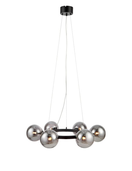 Markslöjd Circle – Plafonnier noir, 6 globes en verre fumé, G9, lumière douce et tamisée.