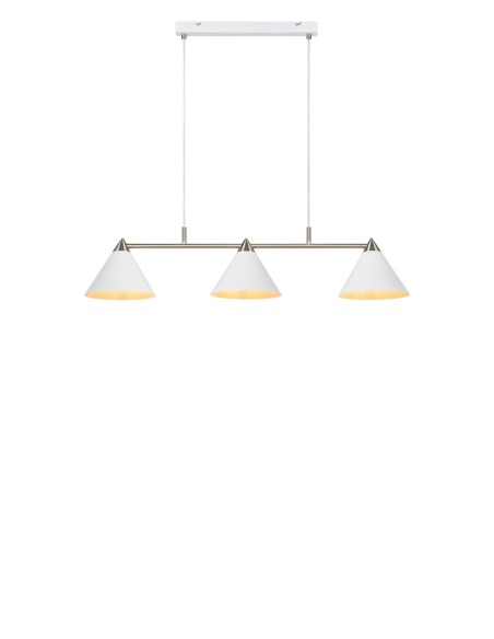Plafonnier Klint blanc mat Markslöjd, 3 abat-jour coniques, détails acier, 3 ampoules E14.