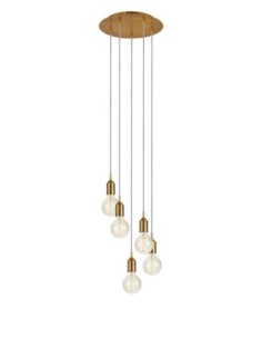 Markslöjd Bronx rond – Suspension bronze 5 ampoules E27, style industriel, câble textile.