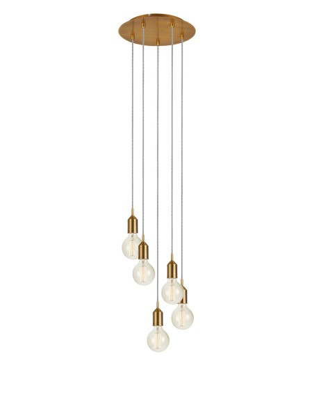 Markslöjd Bronx rond – Suspension bronze 5 ampoules E27, style industriel, câble textile.