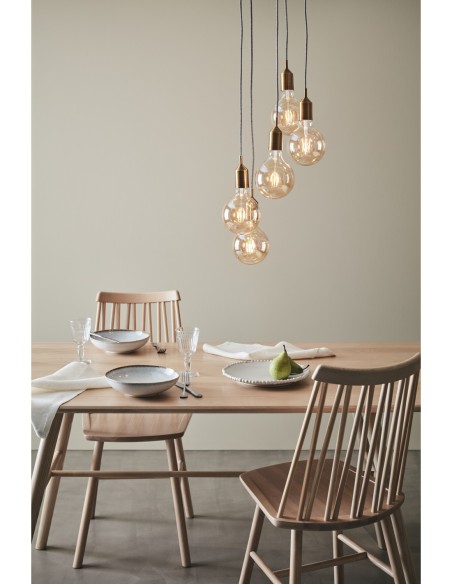 Suspension Bronx à 5 lumières, métal bronze, design circulaire, ambiance loft moderne.