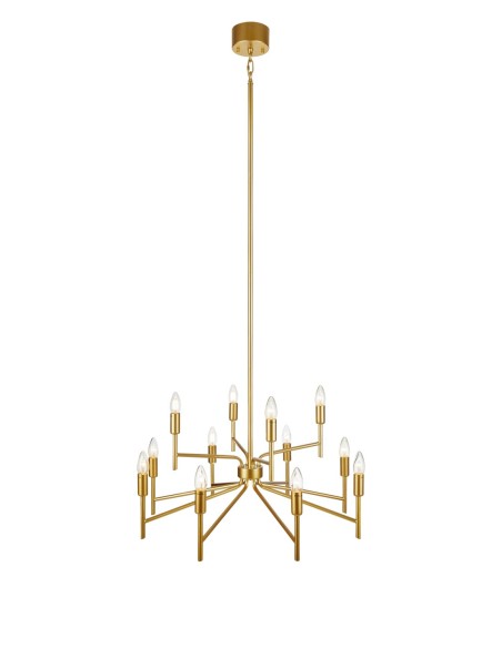 Plafonnier Regent Doré – Lustre 12 lumières E14, métal doré, hauteur réglable, style majestueux.