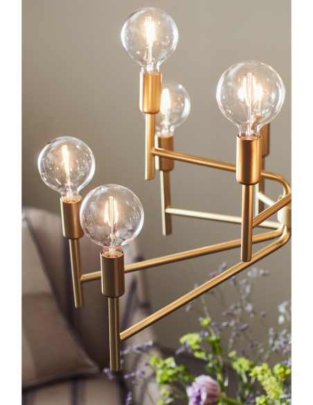 Lustre doré Markslöjd Regent – 12 ampoules E14, chaîne 1,5 m, structure réglable, design luxueux.