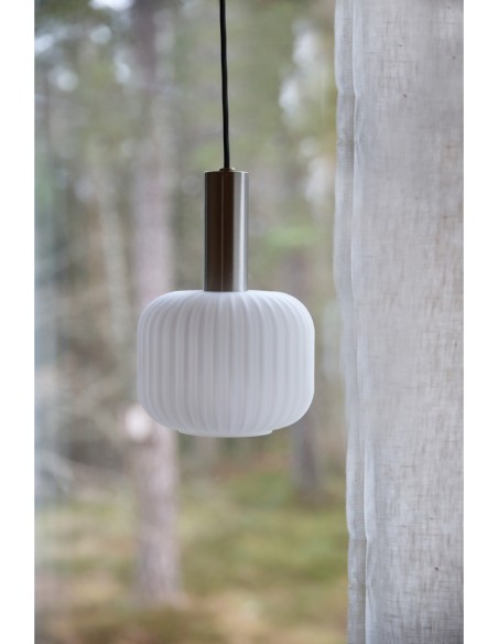 Lampe suspendue E14, max. 40W, IP20, métal acier et abat-jour verre blanc – Markslöjd – Sobre