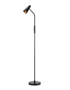 Lampadaire Crest noir mat, abat-jour réglable, ampoule GU10 7W, design élégant et minimaliste.