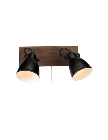 Lampe à poser bois de hêtre et métal noir, 2 ampoules E14 18W, design élégant et naturel.
