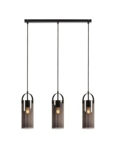 Markslöjd Glory – Suspension 3xE27 en verre fumé et métal noir, style industriel