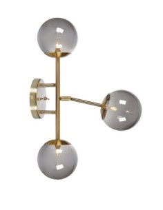 Applique murale Trinity, 3 globes verre fumé, structure laiton brossé, ampoules G9.