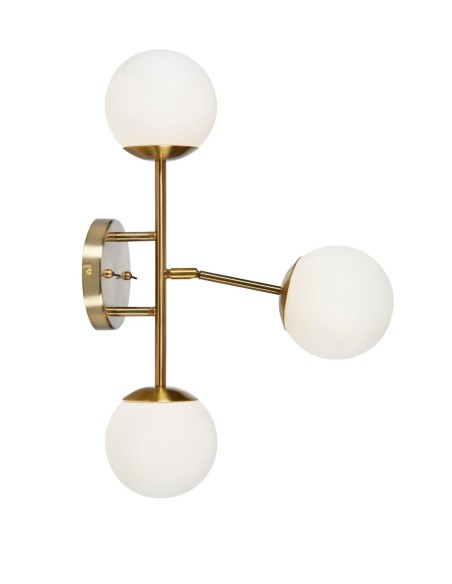 Applique murale Trinity, 3 globes verre blanc, laiton brossé, ampoules G9 20W.