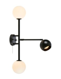 Applique murale Beside, 2 globes G9 + liseuse GU10, verre blanc et métal.