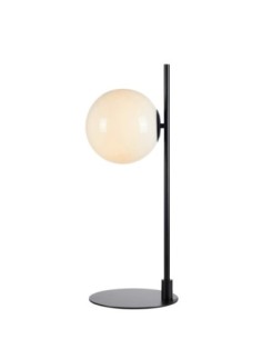 Markslöjd Dione noire – Lampe bureau E14 40W max, abat-jour verre blanc, cordon textile 2m.