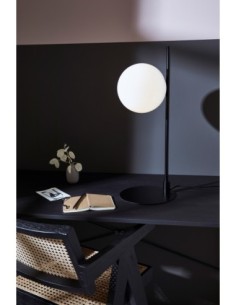 Markslöjd Dione noire – Lampe bureau E14 40W max, abat-jour verre blanc, cordon textile 2m. 2