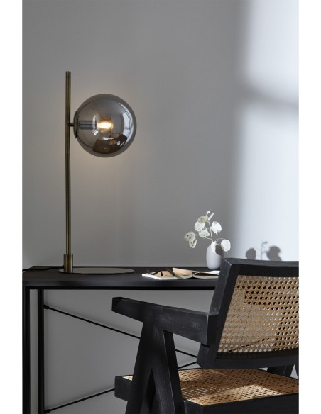 Markslöjd Dione Antique/Fumée – Design vintage, pied fer laiton antique, interrupteur marche/arrêt.