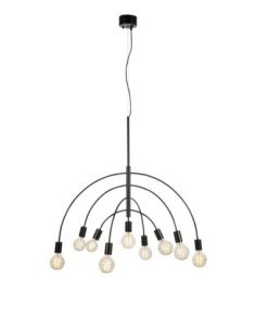 Markslöjd Lavello noir – Suspension 9xE27 40W max, câble textile 150 cm, fixation par crochet.