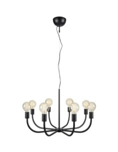 Markslöjd Amistoso – Suspension 8 bras, fer noir mat, culot E27, câble 1,5 m, fixation crochet.