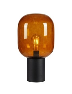Markslöjd Brooklyn – Lampe à poser en verre brun fumé et métal noir, E27