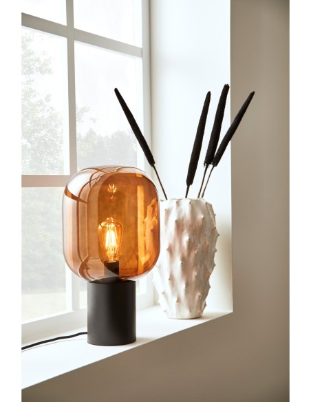 Markslöjd Brooklyn – Lampe de table moderne avec verre teinté brun et câble textile