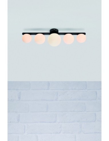 Puro Markslöjd – 5 lumières G9, design Monika Mulder, IP44, structure noire, verre blanc.