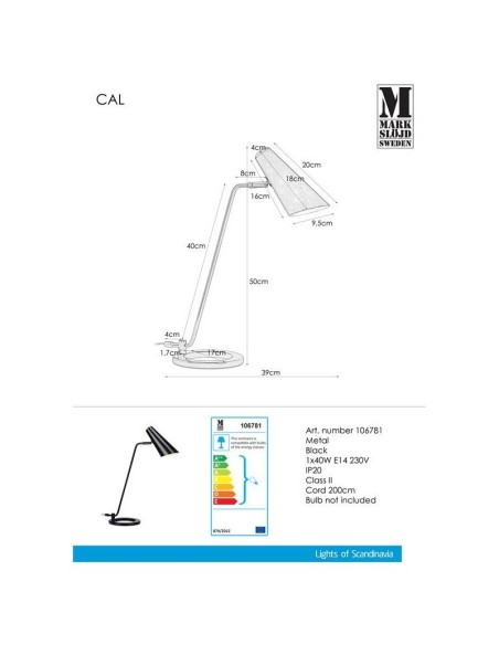 Lampe de table et de bureau noire Cal - Markslöjd Leluminaireled.com