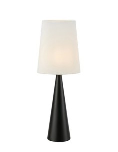 Lampe Conus Markslöjd – pied conique noir, abat-jour tissu blanc cassé, design sobre et élégant.